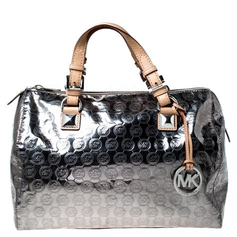 silver tote bag michael kors|Michael Kors silver satchel handbag.